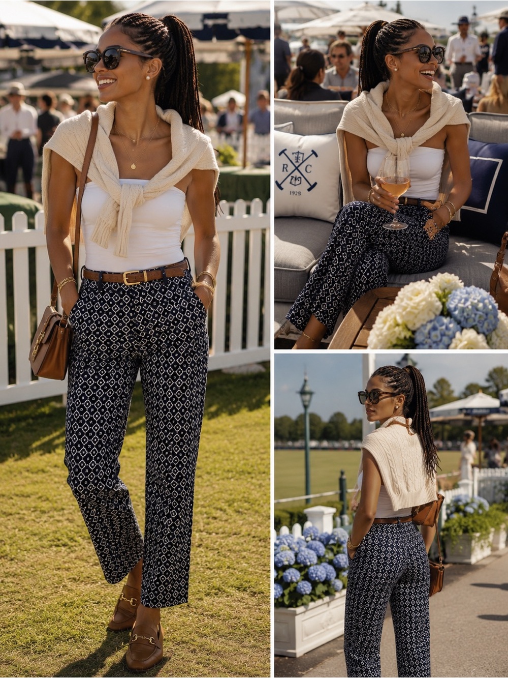 Brooks Brothers Navy and White Geometric Natalie Fit Pants